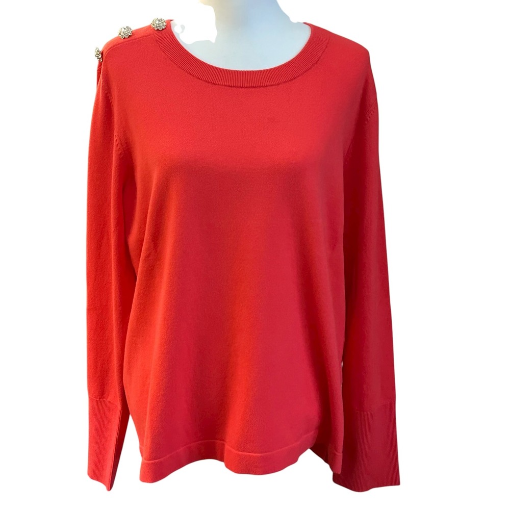 Lilly Pulitzer Sweater Women's XXL Coral Rhinestone Button Sweater Knit Top‎